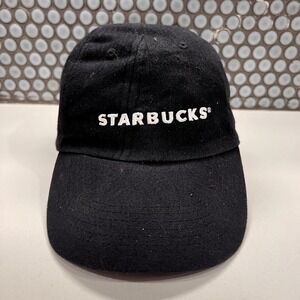Starbucks Hat Cap Spellout Strap Back Black Employee Adjustable
